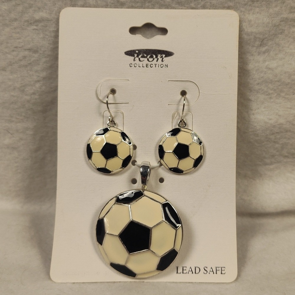 New Icon Collection Soccer Ball Jewelry Set Enamel Pendant Earrings